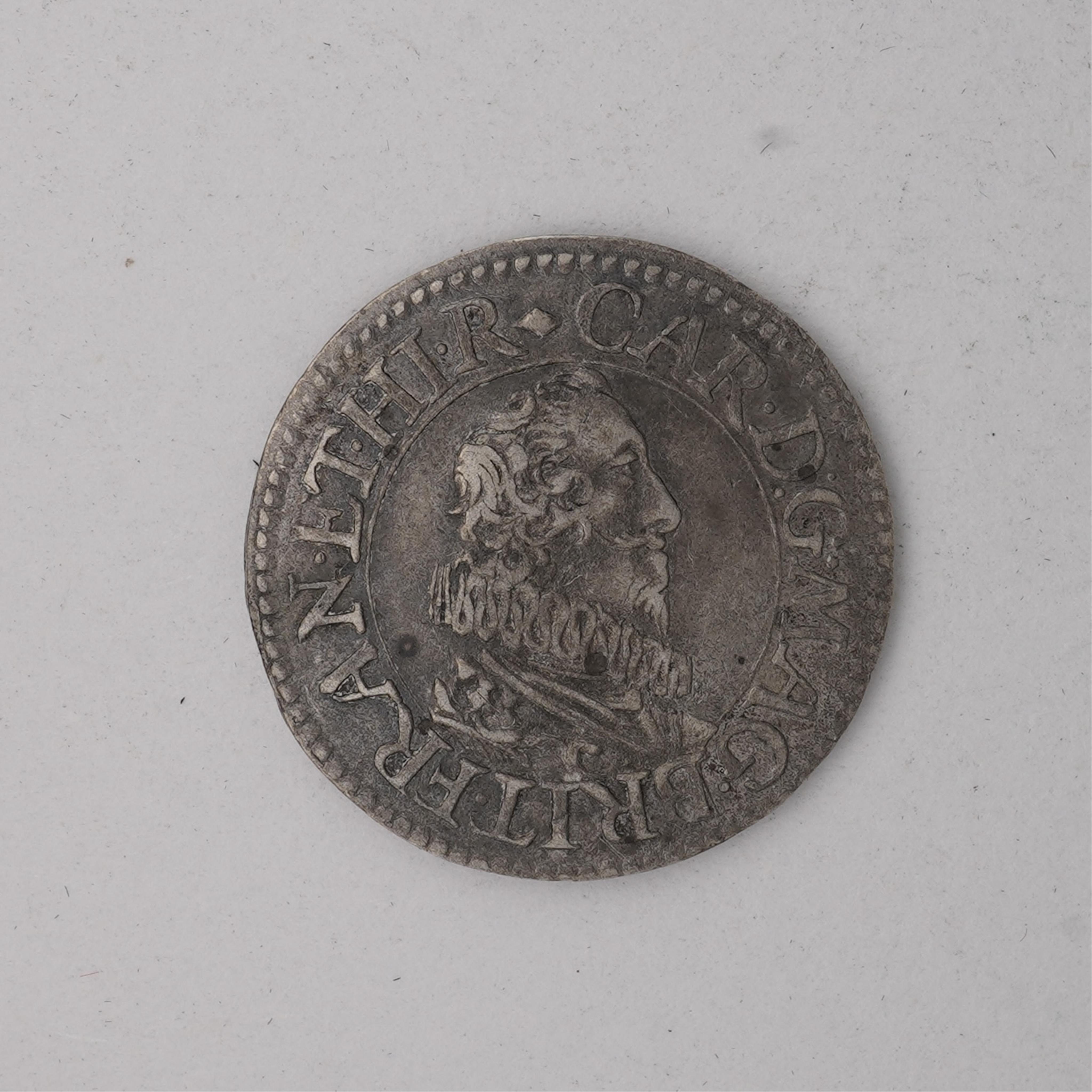 British hammered coins, Charles I (1625-1649), silver pattern halfgroat, by N. Briot, car d g mag brit fran et hi r, bare-headed bust right with large ruff, rev. fidei defensor, crowned interlinked Cs, signed b below, S.